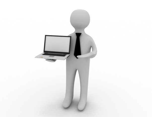 一个拿着笔记本电脑的3d白人图片下载