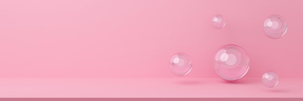 抽象化妆品背景与蜡笔几何形状。3d渲染显示产品，网站上的横幅。最小的模型与球体模式。空白的展示广告。逼真的3d粉色球。图片下载