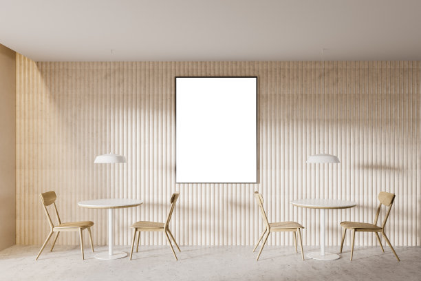 阁楼餐厅的圆桌和海报图片下载