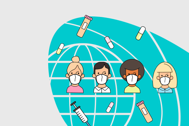 戴口罩的人和冠状病毒治疗示意图图片下载