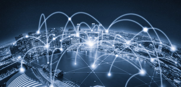 现代创意电信与互联网网络在智慧城市中互联互通。图片下载
