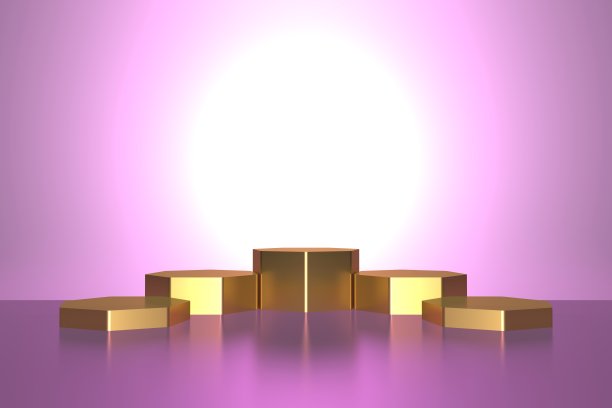 3D玫瑰金空产品站，粉色空房间，空白场景，讲台图片下载