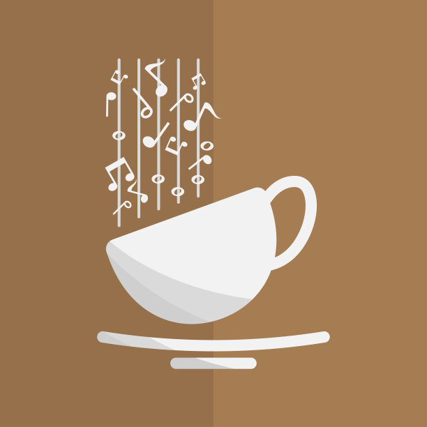 抽象音乐音符蒸汽和咖啡杯平面矢量设计。图片下载