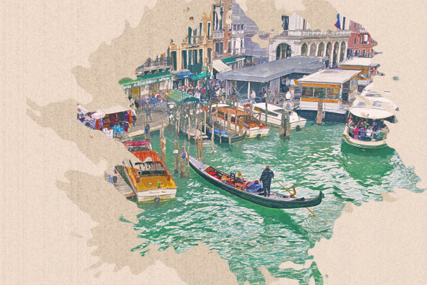 彩绘铅笔城景威尼斯是意大利著名的地标。图片下载