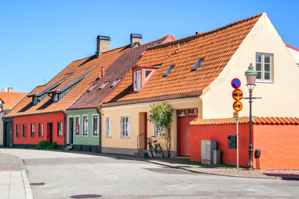 瑞典南部小城斯塔德的典型建筑街景。图片下载