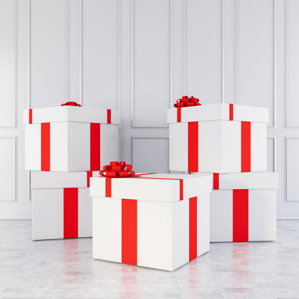 一束红色和白色礼品盒在白色内饰图片下载