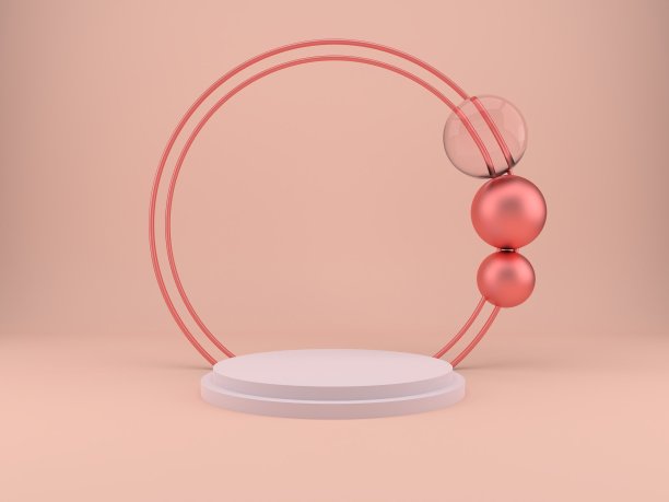 3d渲染工作室与几何形状，讲台在地板上。产品展示平台，模拟背景。图片下载