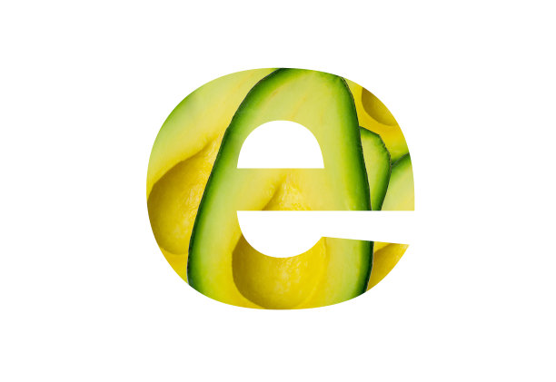 字母“鳄梨”中的“E”。插图的字母表收集鳄梨为一个设计项目，海报，明信片，邀请，小册子，和相册。图片下载