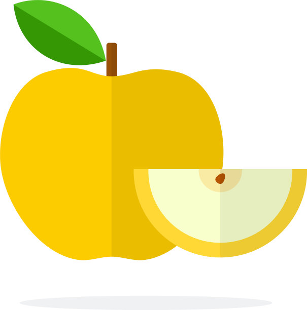 黄色的苹果，一片叶子和一片苹果图片下载