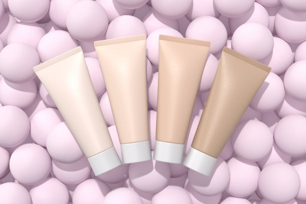粉底霜。在粉红色背景上的化妆品俯视图。水疗和美容概念。现实的3 d演示。空白的模板。平的。图片下载