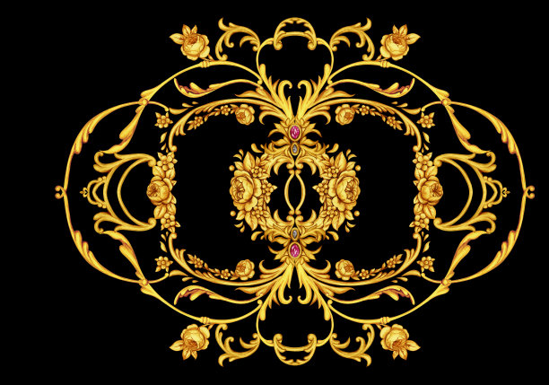 金色的阿拉伯图案，上面有金色的卷轴和玫瑰图片下载