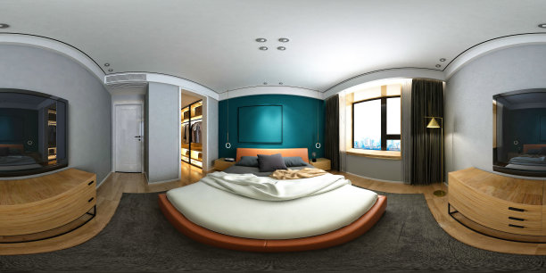 现代酒店房间的3d渲染，360度视图图片下载