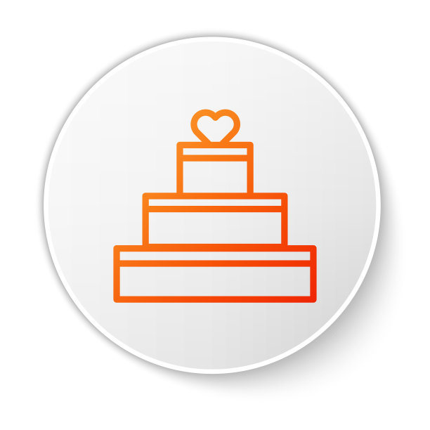 橙色线婚礼蛋糕与心的图标孤立图片下载