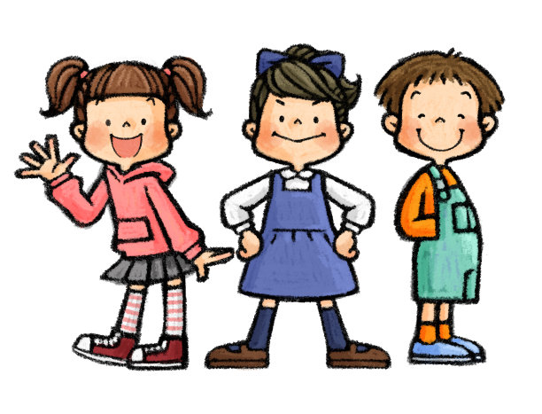 一套站立儿童插图(女孩，全身)素材图片