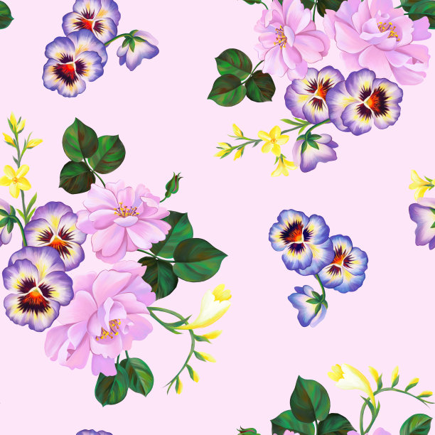 鲜艳的花卉植物无缝图案。色彩鲜艳的玫瑰开花。图片下载