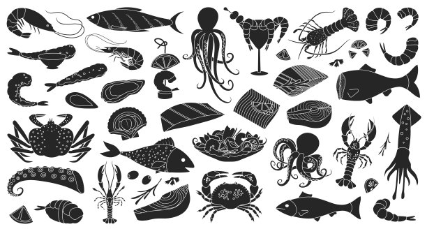 海鲜黑色套装图标图片下载