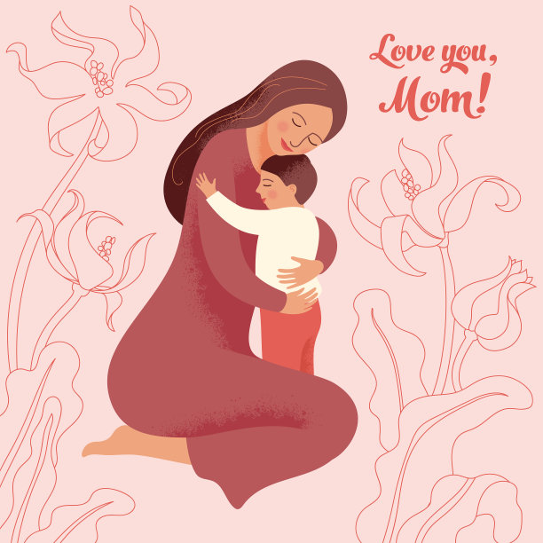 年轻女子拥抱她的小儿子图片下载