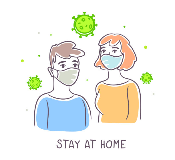 白色背景上佩戴医用口罩的人的矢量插图。应对covid - 19肺炎疫情的预防措施。图片下载