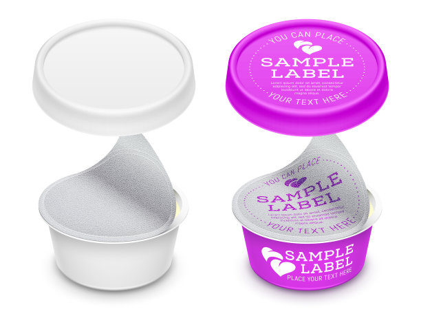 矢量标签圆形塑料容器与打开箔。包装插图的模板。图片下载