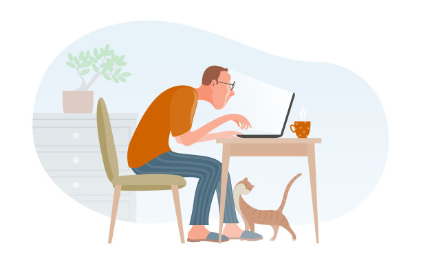 自由职业的年轻人在家庭办公室努力工作素材图片