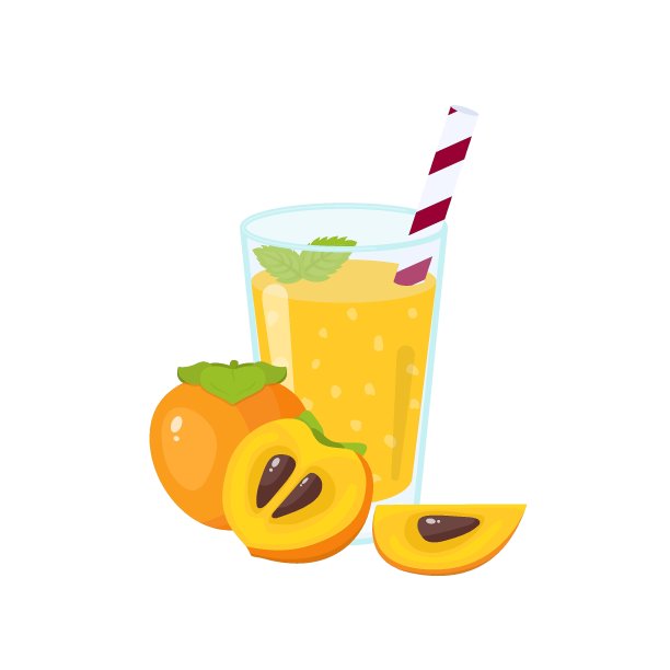 新鲜柿子奶昔。一杯水果冰沙。健康饮品矢量图图片下载