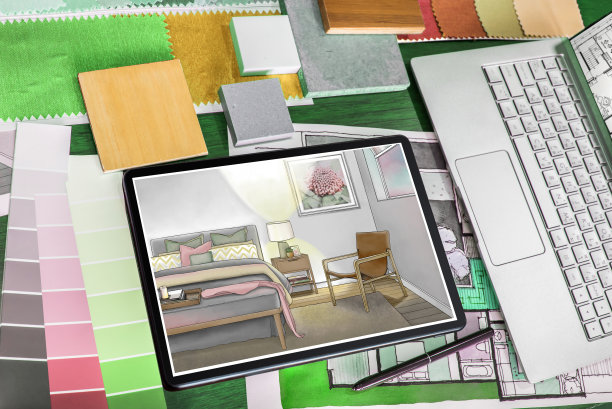 在家工作创意(建筑师和室内设计师)桌子/家居改善概念图片下载