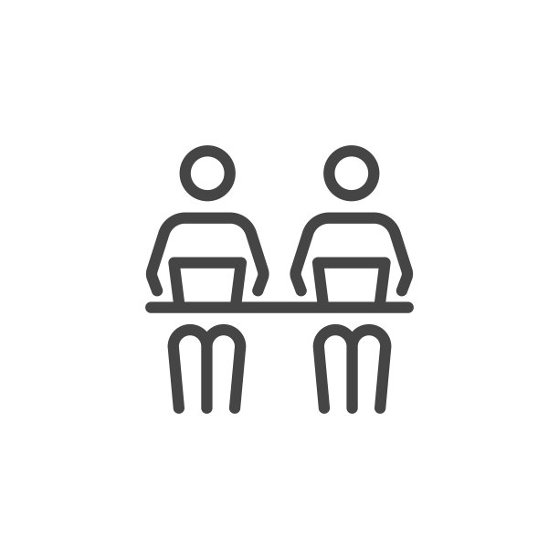 协同工作线符号工作者与笔记本电脑设计师开发在书桌上。图标从共同工作，工作场所或工作空间的象形图包的轮廓风格。自定义矢量符号可编辑的描边图片下载