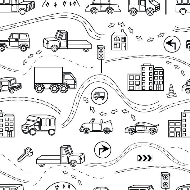 彩色无缝背景适用于各种车辆、标志、道路图片下载