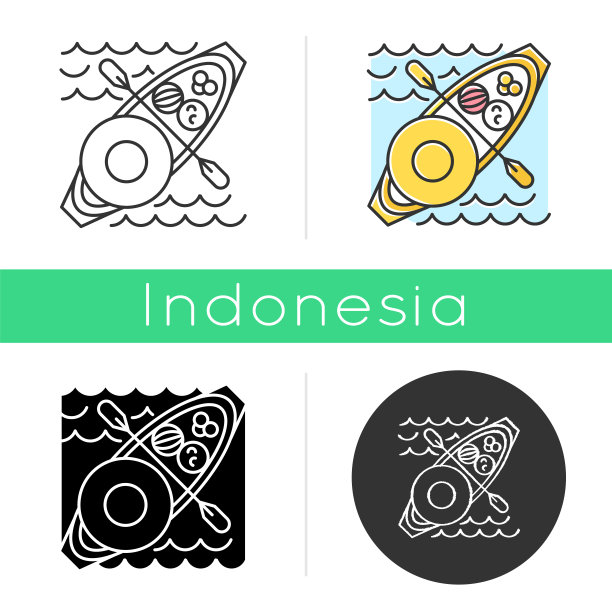 市场浮动图标。卖船上的货物和当地食物。泰国，印度尼西亚和越南的贸易类型。线性，黑色，粉笔和颜色风格。孤立的矢量插图图片下载