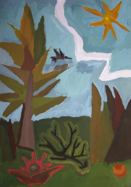 生气的水粉画风景，咄咄逼人的构图，水粉画插图图片下载