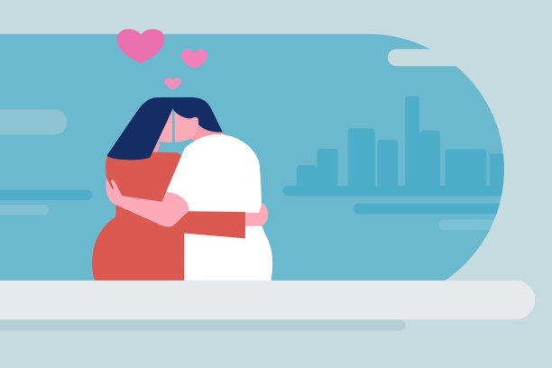 一对浪漫的夫妇坐在海边的插图图片下载