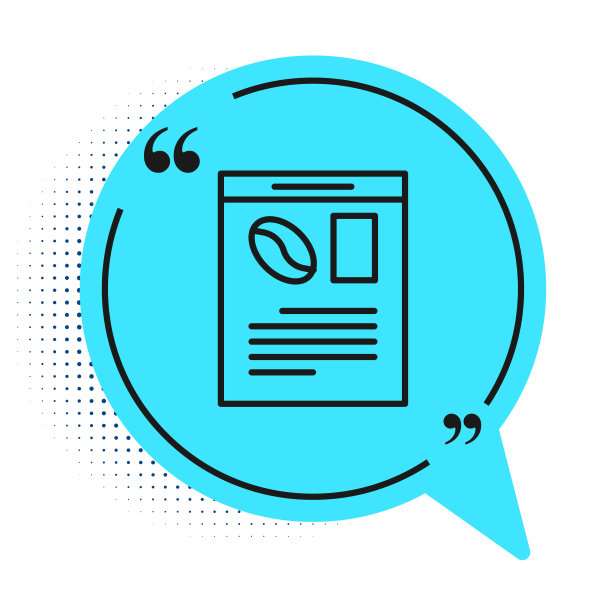 黑色线报纸和咖啡图标孤立在白色背景。大众媒体的象征。蓝色语音气泡符号。矢量图图片下载