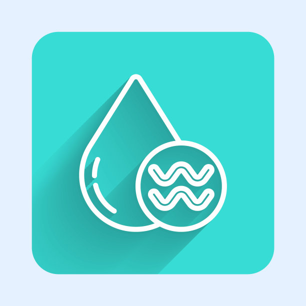 白线回收干净的水图标孤立与长阴影。水滴与标志循环利用。绿色广场按钮。矢量图图片下载