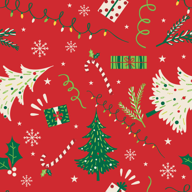 圣诞树与圣诞装饰与红色和绿色的颜色，矢量插图图片下载