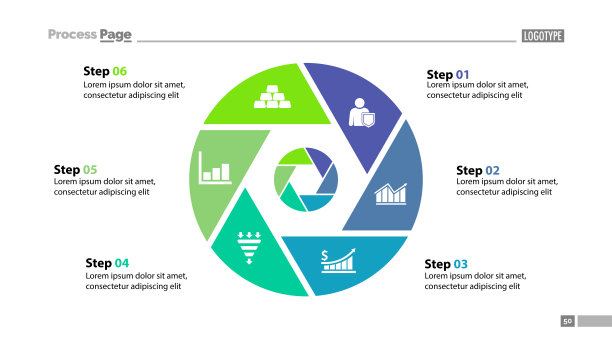六步圆幻灯片模板图片下载