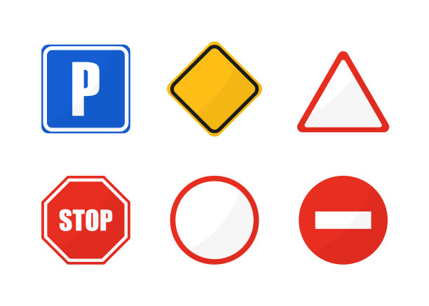 道路标志设置在白色背景上的平坦图标。向量孤立图片下载