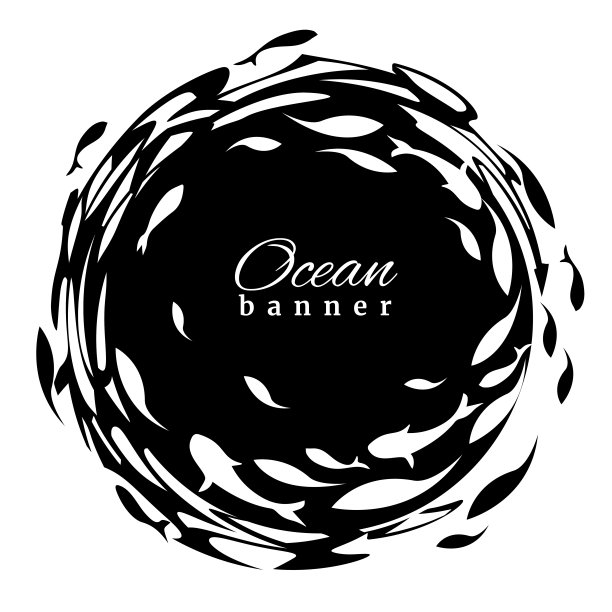 黑白海洋旗帜。鱼标设计模板。鱼标志设计为鱼商或海鲜餐厅。图片下载