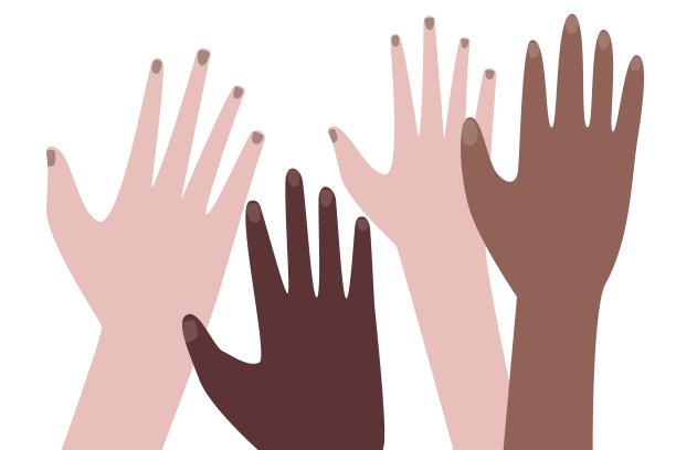 双手的非洲，欧洲，亚洲和阿拉伯人孤立在白色的背景，平向量股票插图与多元文化的手图片下载