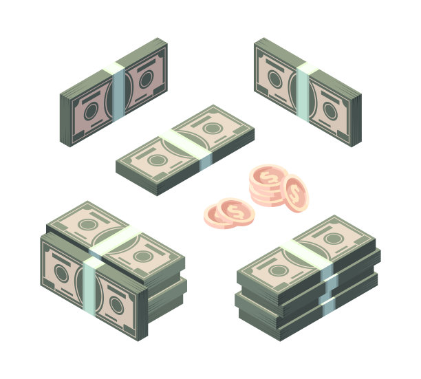 钱等距。现金金币和美元金融银行符号向量集合集合图片下载