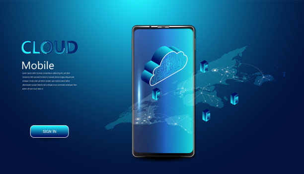 抽象云技术与智能手机的接口概念连接通过收集云中的数据与世界各地的大数据存储系统。素材图片