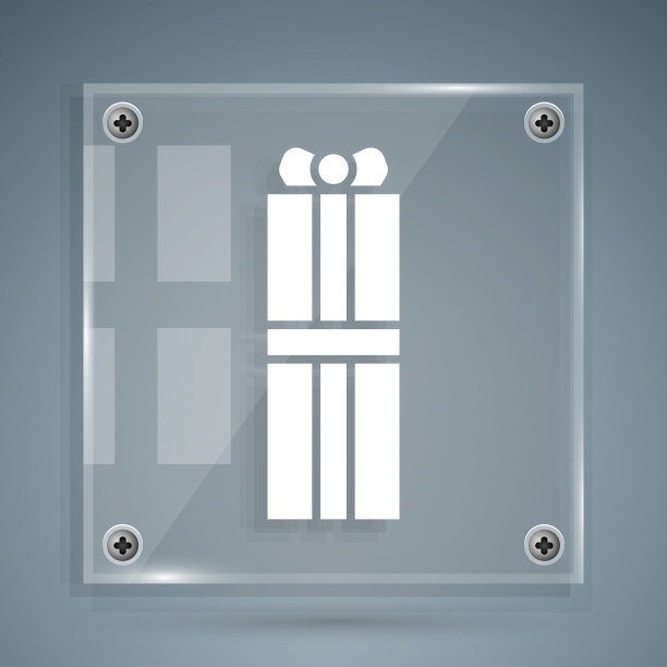 白色礼盒图标孤立在灰色背景。生日快乐。方形玻璃面板。矢量图图片下载