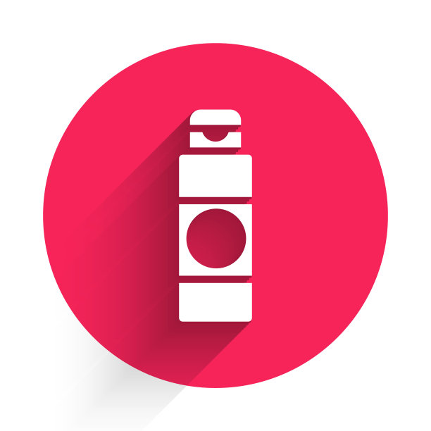 白色乳霜或乳液化妆品管图标孤立与长阴影。男士身体护理产品。红色圆圈按钮。矢量图图片下载
