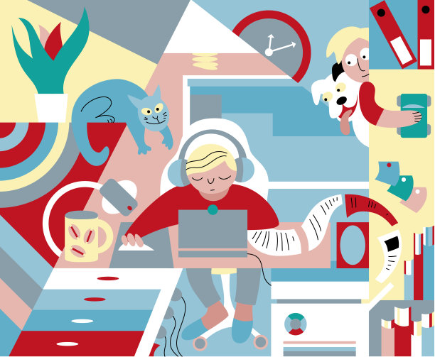 家庭办公室和自由职业平面图片与工作家庭属性，孩子和宠物图片下载