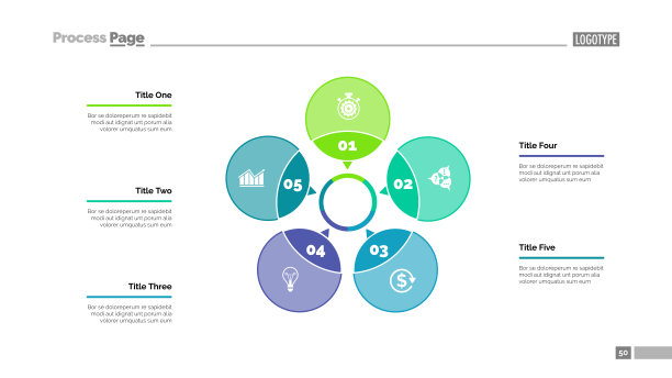 五瓣流程图幻灯片模板图片下载