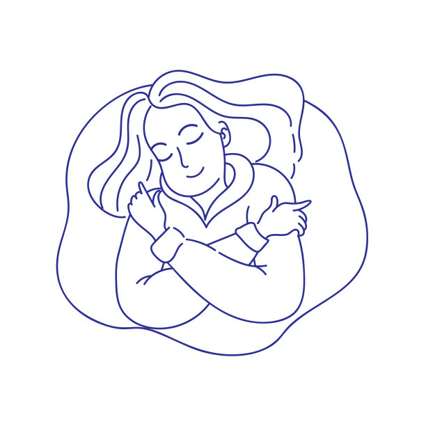 爱你自己。一个女人拥抱自己的插图。图片下载