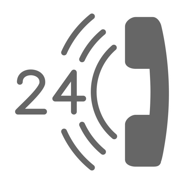 24小时支持实体图标，物流符号，全天候客户协助白色背景矢量标志，呼叫中心电话图标字形样式，适用于手机和网络。矢量图形。图片下载