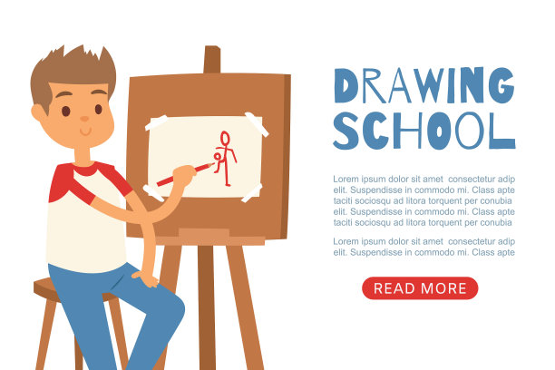 微笑的男孩艺术家画一件艺术品在一个图片下载