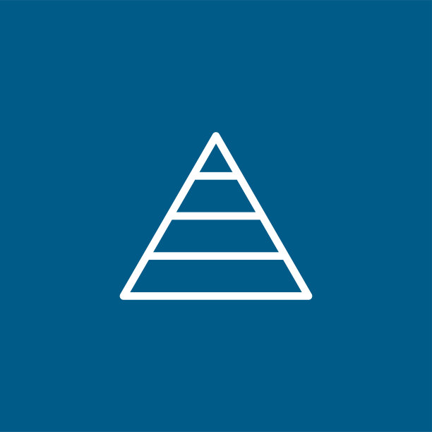 金字塔线图标上的蓝色背景。蓝色平面风格矢量插图图片下载