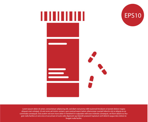 红色药瓶和药丸图标隔离上图片下载