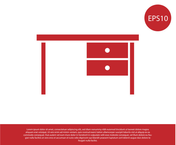 红色办公桌图标孤立在白色背景图片下载